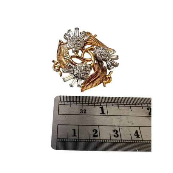 TRIFARI Signed CROWN Gold/Silver tone Clear Rhinestones Pin Brooch - Picture 3 of 4